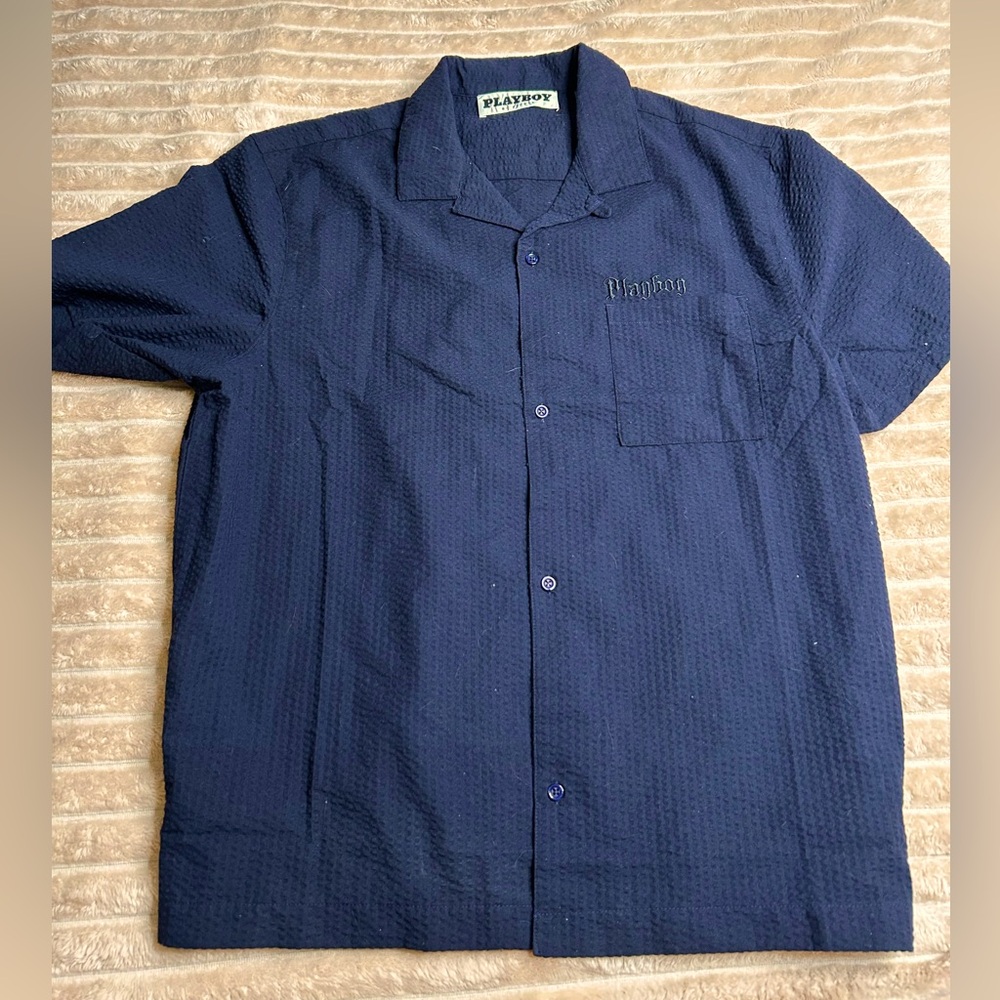 Men’s playboy button down shirt in navy! Never worn!